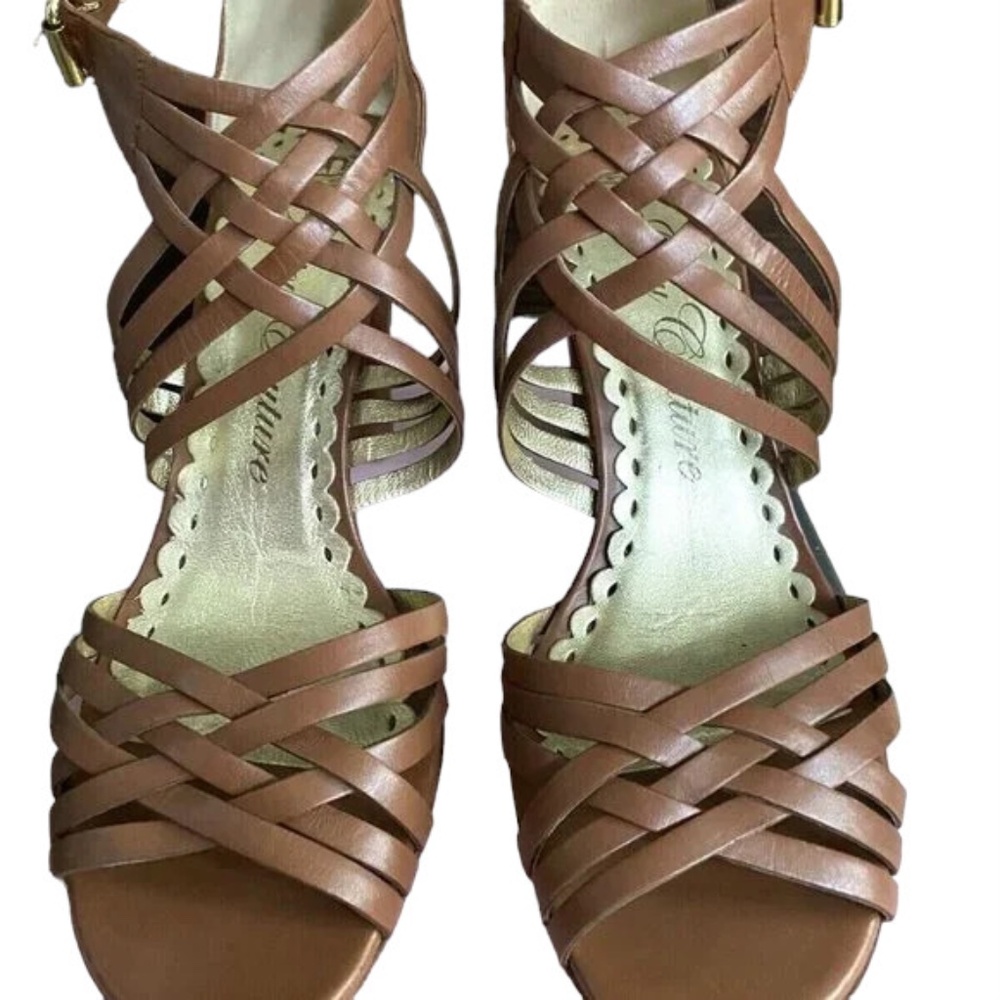 Juicy Couture Women's Strappy High Heels Shoes Brown Leather Sandals Italy 9